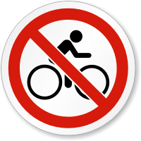 No Bike Riding Symbol ISO Prohibition Circular Sign