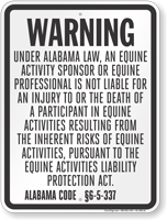 Alabama Equine Liability Sign