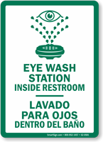 Eye Wash Station Inside Restroom Bilingual Sign