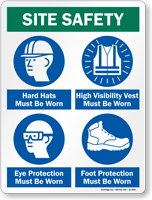 Hard Hat Ear Protection High Visibility Vest Sign