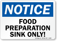 Notice Food Separation Sink Sign