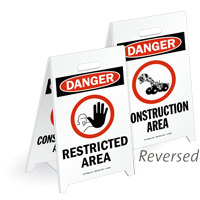 Danger Restricted Area Reversible Fold-Ups Floor Sign