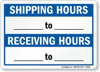 Shipping Hours To Receiving Hours Sign
