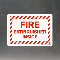 Fire safety label: Extinguisher inside