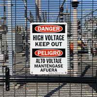 High Voltage Keep Out Bilingual Sign