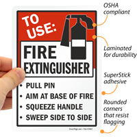 Sign for fire extinguisher instructions