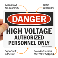 Safety sign for high voltage areas