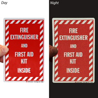 Emergency Sign Fire Extinguisher and First Aid Kit Inside