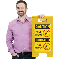 Standing Floor Sign: Bilingual Wet Floor / Piso Mojado