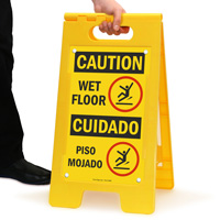 Bilingual Standing Floor Sign: Wet Floor / Piso Mojado