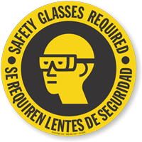 Bilingual Safety Glasses Floor Sign