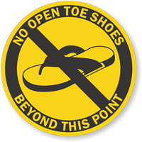 No open-toe shoes beyond this point floor sign
