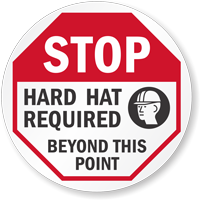 Stop: Hard hat required floor sign