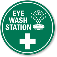 Circular floor sign for eye wash station