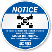 Notice for health and safety with social distance message