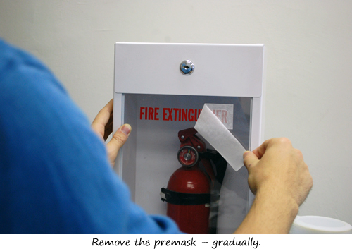 Die-cut fire extinguisher sign