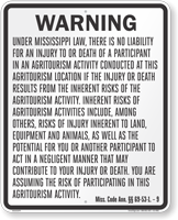 Mississippi Agritourism Liability Sign