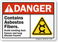 Contains Asbestos Fibers Avoid Creating Dust Sign