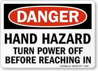 Hand Hazard Turn Power Off Sign