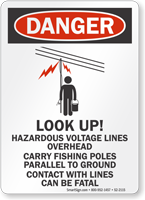 Look Up Hazardous Voltage Lines Overhead Sign