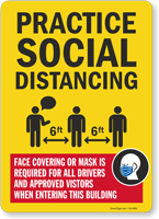 Practice Social Distancing Face Covering Required Sign