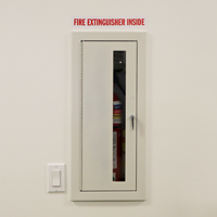 Safety label indicating fire extinguisher inside