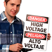 Danger High Voltage Signs Bilingual