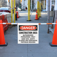 Construction Cone Bar Barricade Sign