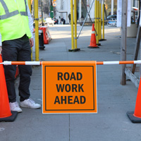 Road Work Ahead Cone Bar Sign