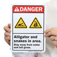 Alligator And Snakes In Area Danger Sign