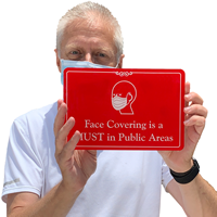 Wear face covering sign in red, for office