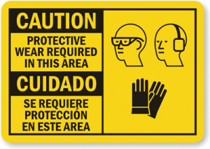 caution protective wear required sign