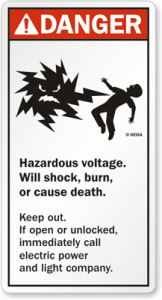 Danger hazardous voltage sign