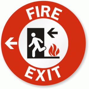left fire exit floor sign