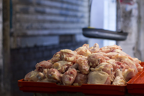 raw chicken meat on display