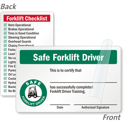 Safe Forklift Driver Wallet Card Signs Sku Bd 0390 Sl