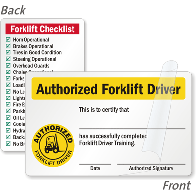Authorized Forklift Driver Wallet Card Signs