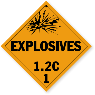 Hazard Warning Diamonds Explosive 1.2C 1 Labels Highly Durable Material 