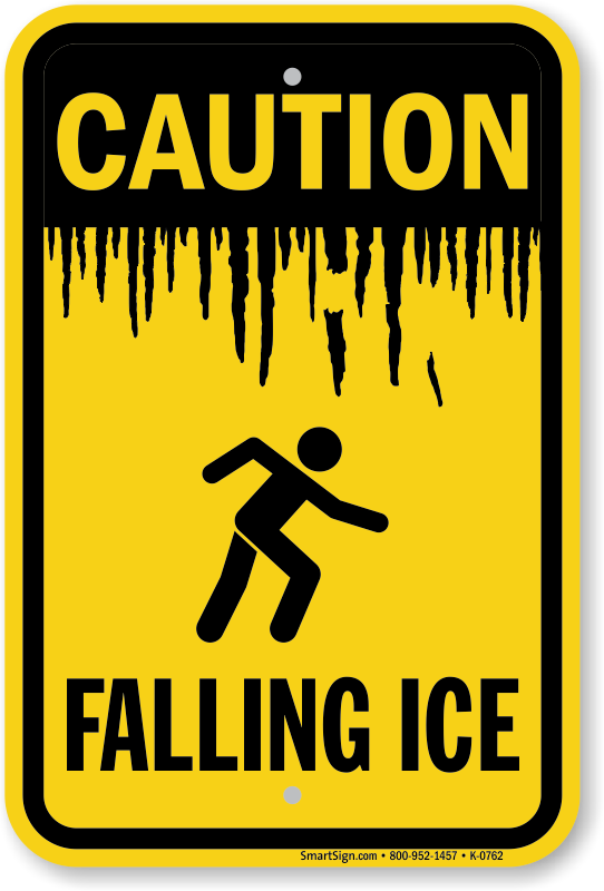 CAUTION SNOW & ICE FALLING FROM THE ROOF Plastic Coroplast Signs 8"X12" 4 