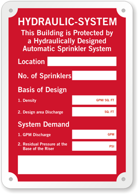 Hydraulic System Automatic Sprinkler System Hazard Sign LABEL DECAL STICKER 