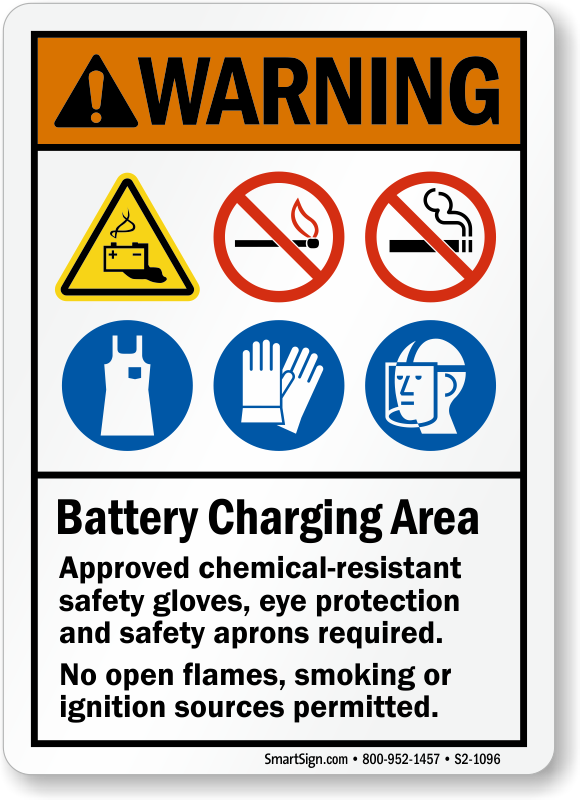 Danger Battery Charging Area Warning Adhesive Gloss Sticker sign 160mm x125mm 