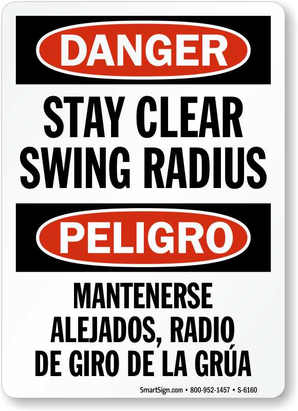 Danger 1 Stay Clear Swing Radius Hazard LABEL DECAL STICKER