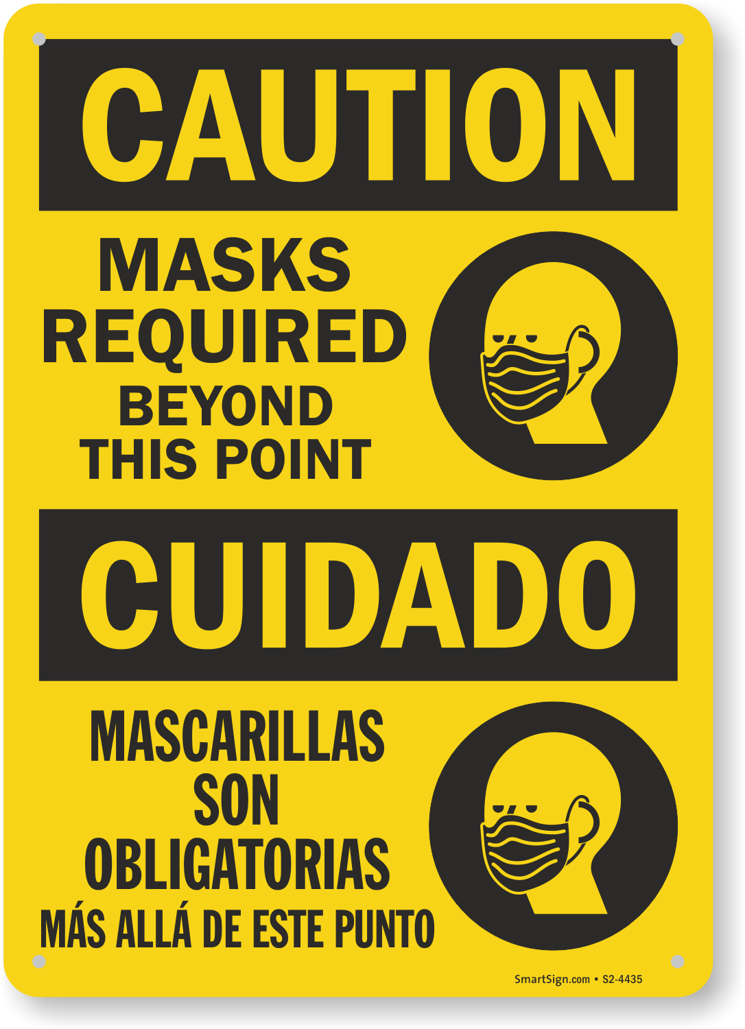 Caution Masks Required Beyond This Point Bilingual Spanish Face Mask Safety Sign Sku S2 4435