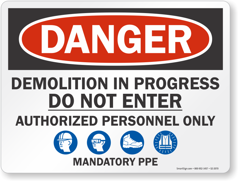 Site Safety Waning Sign DANGER Demolition work in progress A4 Semi Rigid PVC