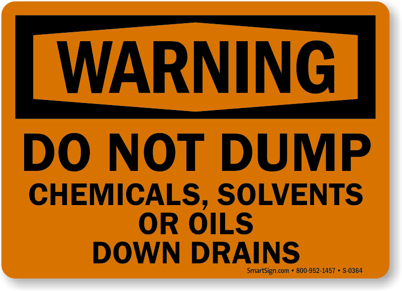 OSHA Caution Sign No Chemicals In Drains Use Chemical Waste Containers 