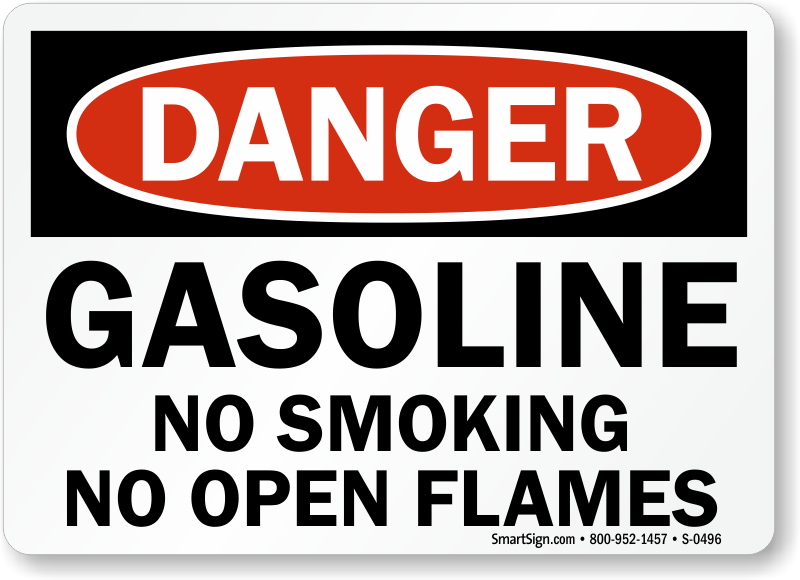 OSHA DANGER SAFETY SIGN GASOLINE NO SMOKING OR OPEN FLAMES