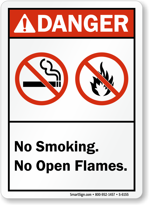 No Smoking Or Open Flame Aluminum Sign Smartsign S-2804-AL-12x18-D9Danger 