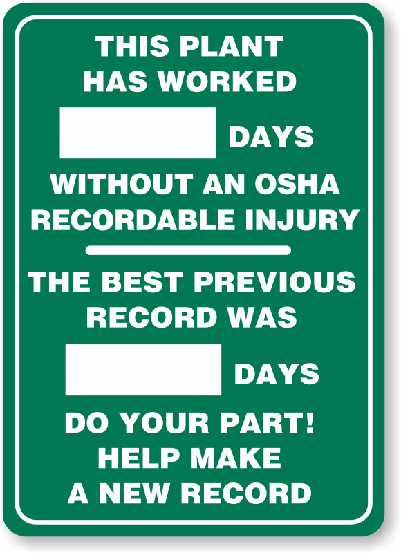 Durable Write-A-Day Safety Scoreboard w/ Corner Mounting Holes 20" x 14" 