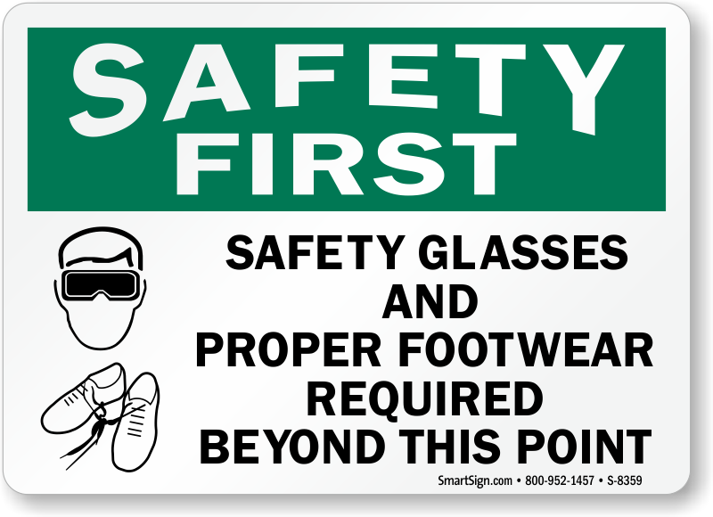 LegendSafety Glasses and Safety Shoes Required in This Area 14 Weight Brady 128914 Personal Protection Sign Black and Blue on White 10 Height 