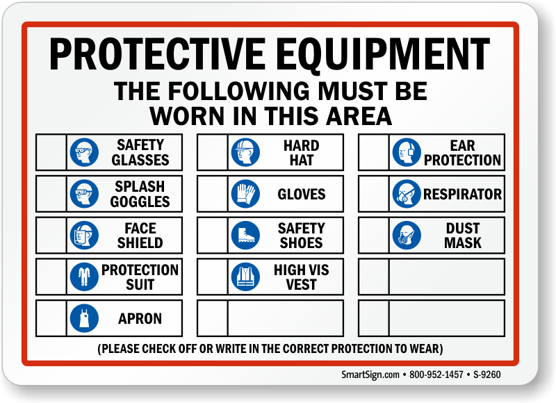 Protective clothing must be used in this area Sign 1mm Plastic Mandatory PPE 